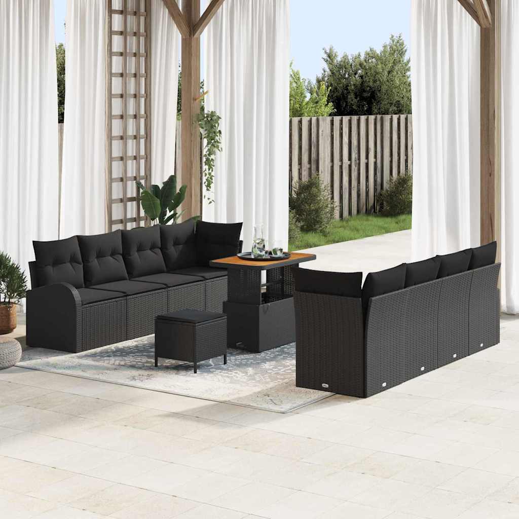 Tuin Sofa Set met kussen met opslag 11 pcs Zwart is nu te koop bij PeponiXL, paradijselijk wonen!