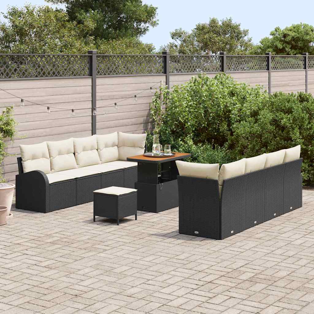 Tuin Sofa Set met kussen met opslag 11 pcs Zwart en Crème is nu te koop bij PeponiXL, paradijselijk wonen!