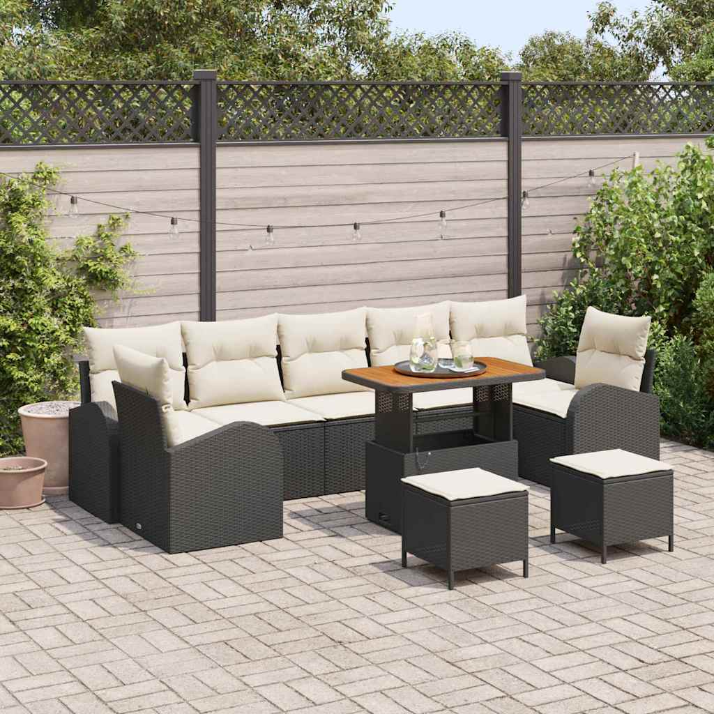 Tuin Sofa Set met kussen met opslag 10 pcs Zwart en Crème is nu te koop bij PeponiXL, paradijselijk wonen!