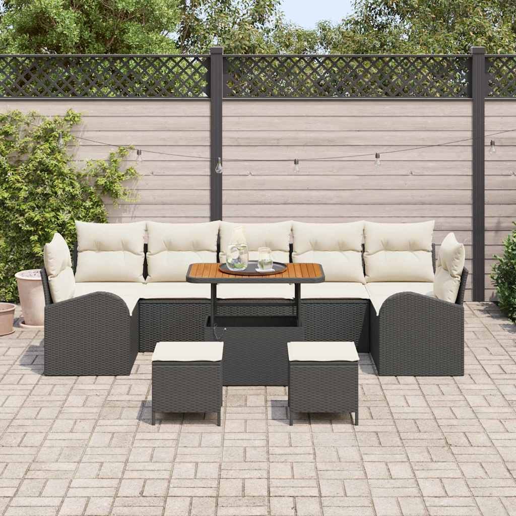Tuin Sofa Set met kussen met opslag 10 pcs Zwart en Crème is nu te koop bij PeponiXL, paradijselijk wonen!