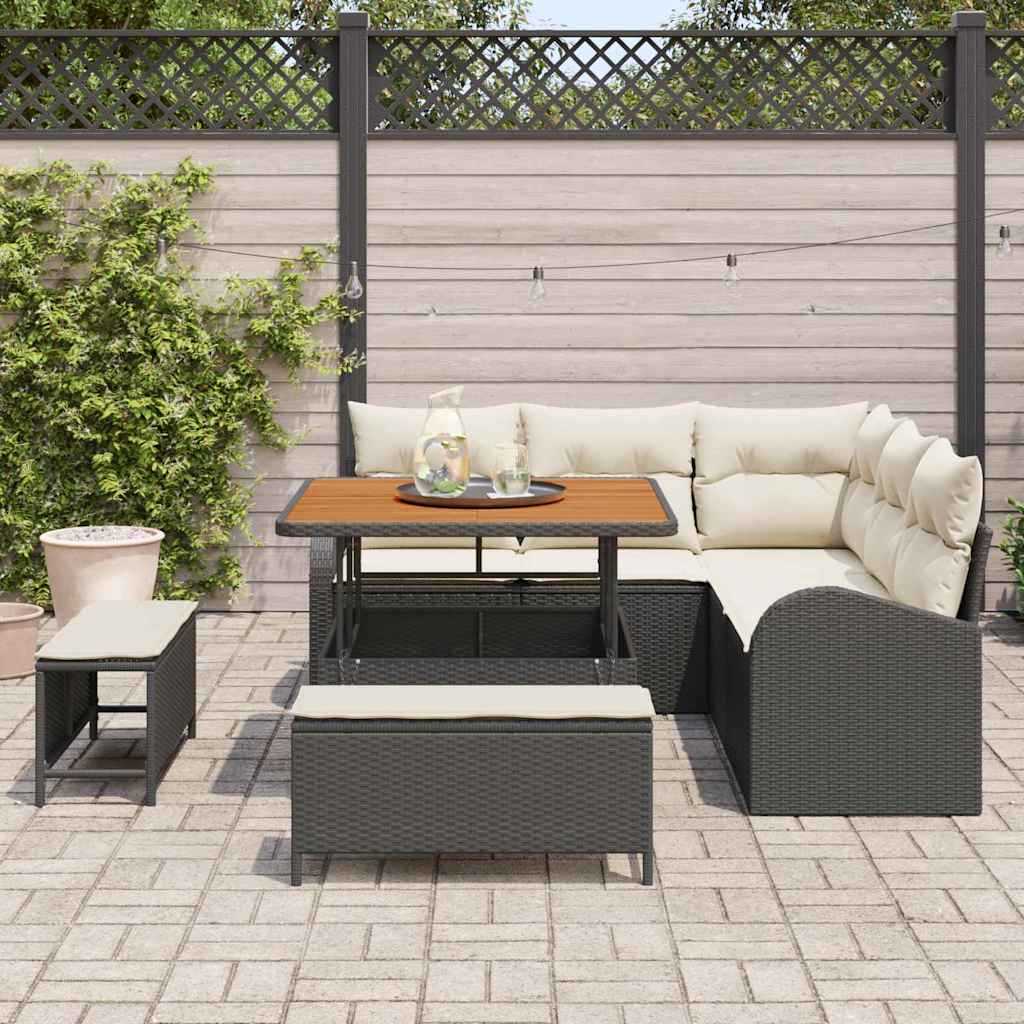 Tuin Sofa Set met kussen met opslag 8 pcs Zwart en Crème is nu te koop bij PeponiXL, paradijselijk wonen!