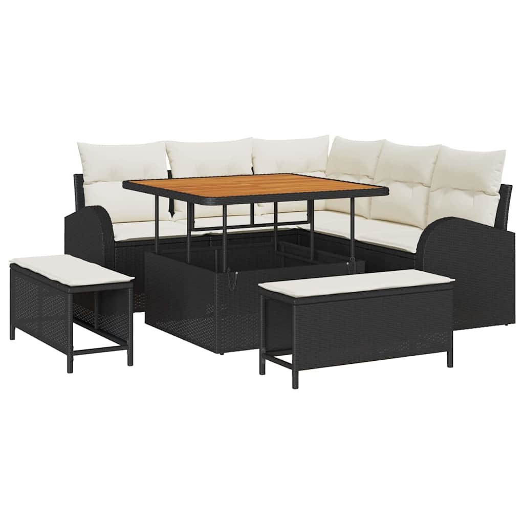 Tuin Sofa Set met kussen met opslag 8 pcs Zwart en Crème is nu te koop bij PeponiXL, paradijselijk wonen!
