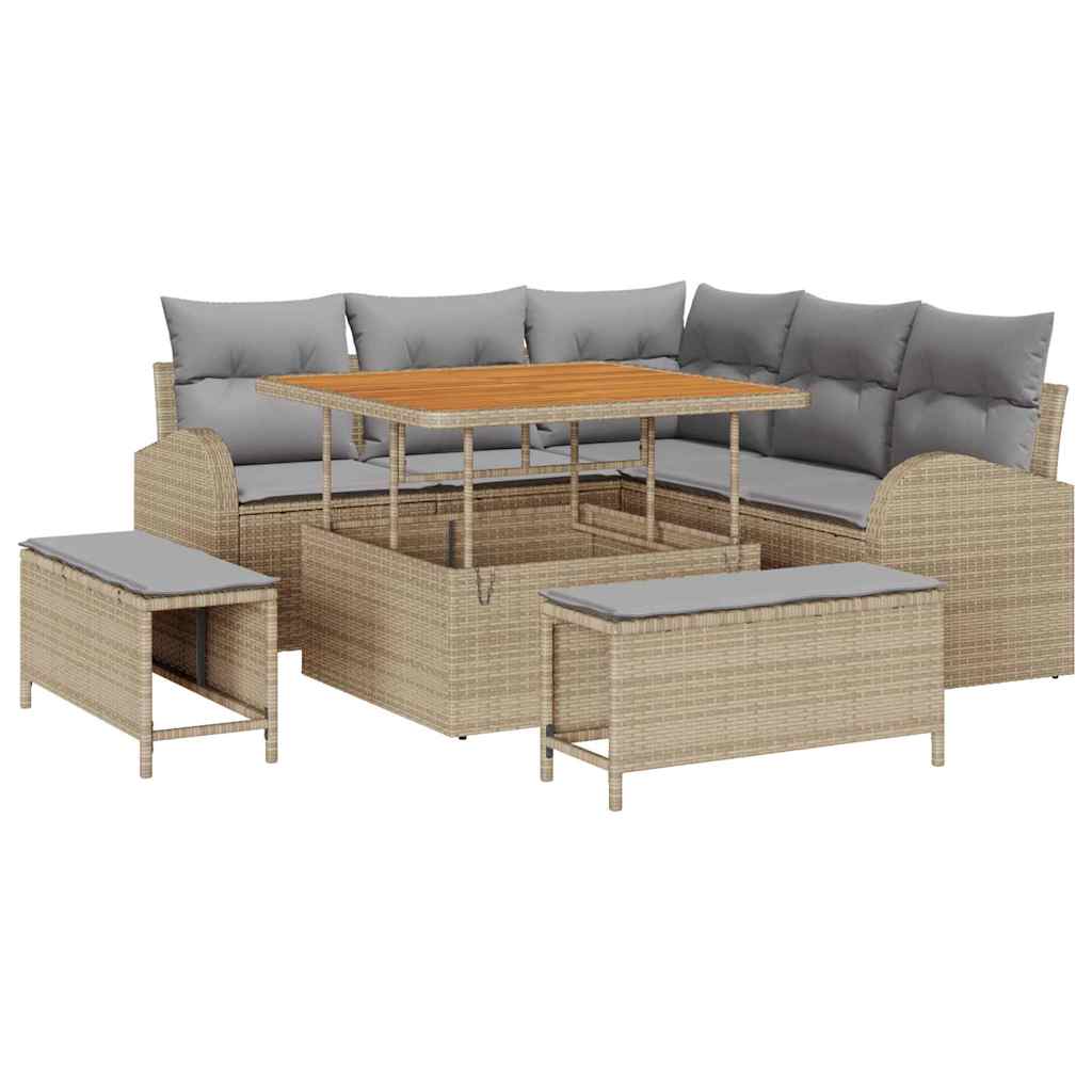 Tuin Sofa Set met kussen met opslag 8 pcs Beige en Licht Grijs is nu te koop bij PeponiXL, paradijselijk wonen!