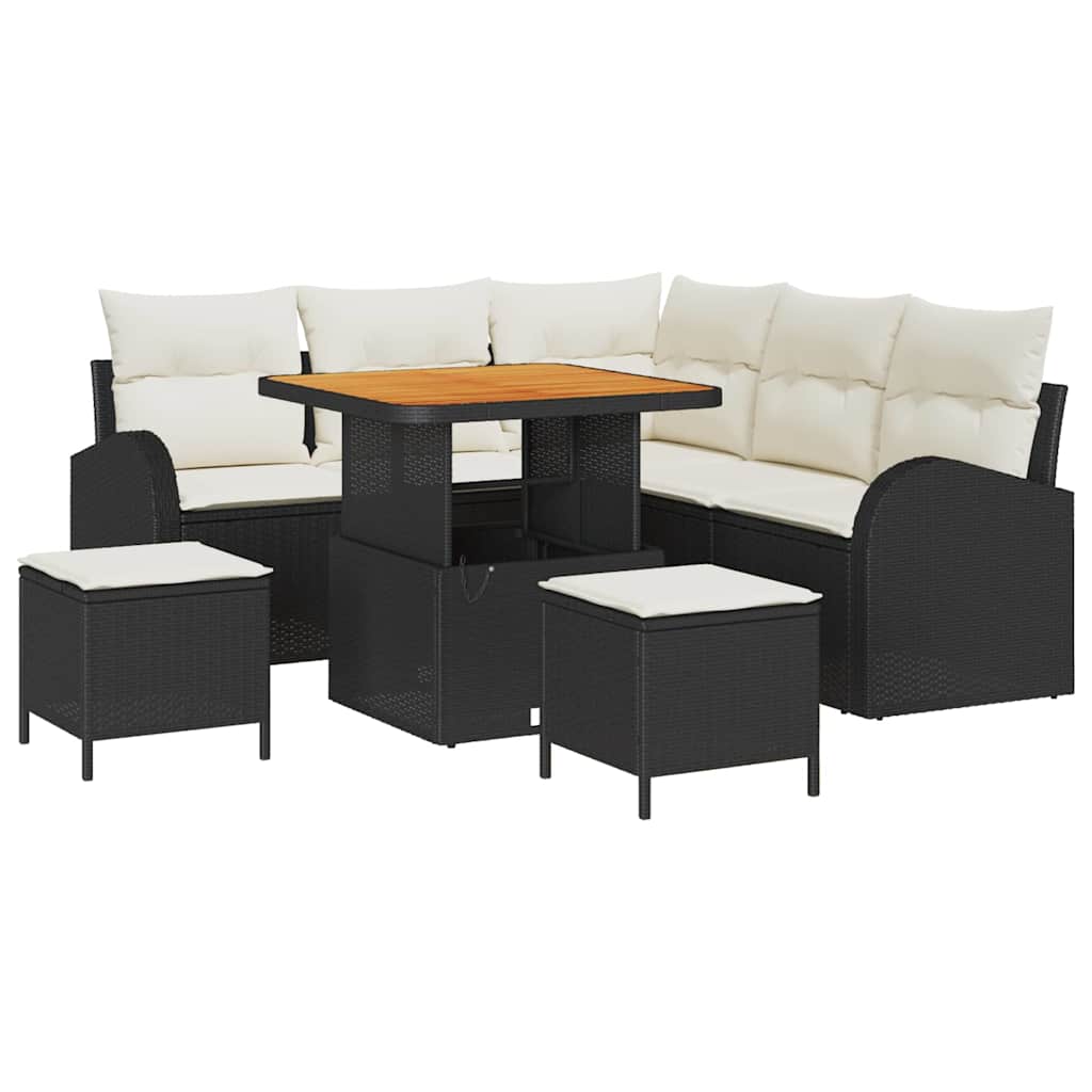 Tuin Sofa Set met kussen met opslag 8 pcs Zwart en Crème is nu te koop bij PeponiXL, paradijselijk wonen!