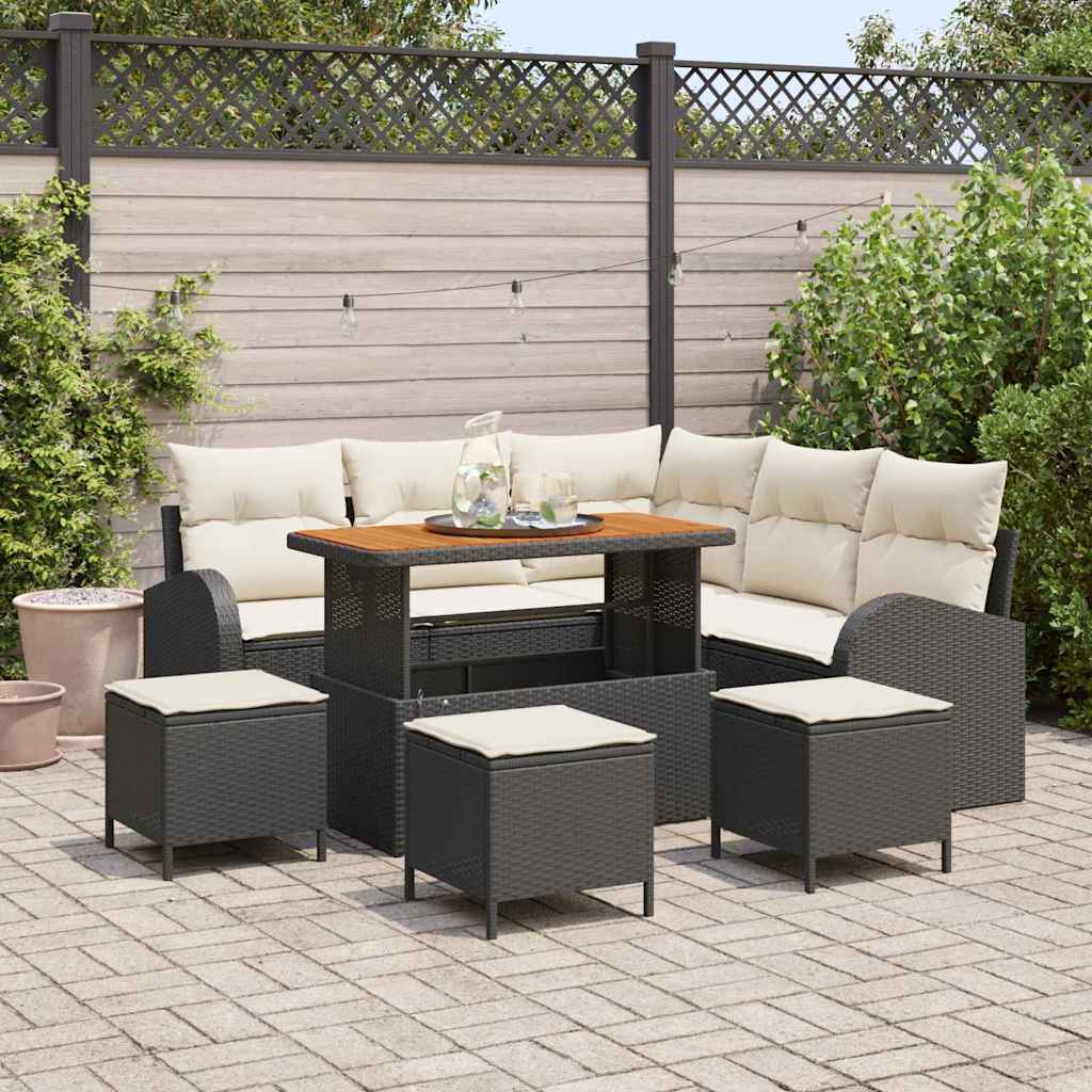 Tuin Sofa Set met kussen met opslag 9 pcs Zwart en Crème is nu te koop bij PeponiXL, paradijselijk wonen!
