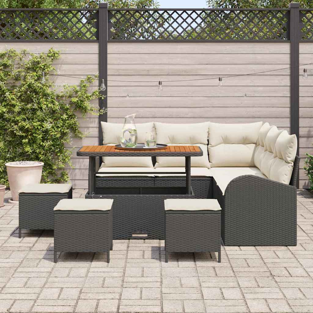 Tuin Sofa Set met kussen met opslag 9 pcs Zwart en Crème is nu te koop bij PeponiXL, paradijselijk wonen!