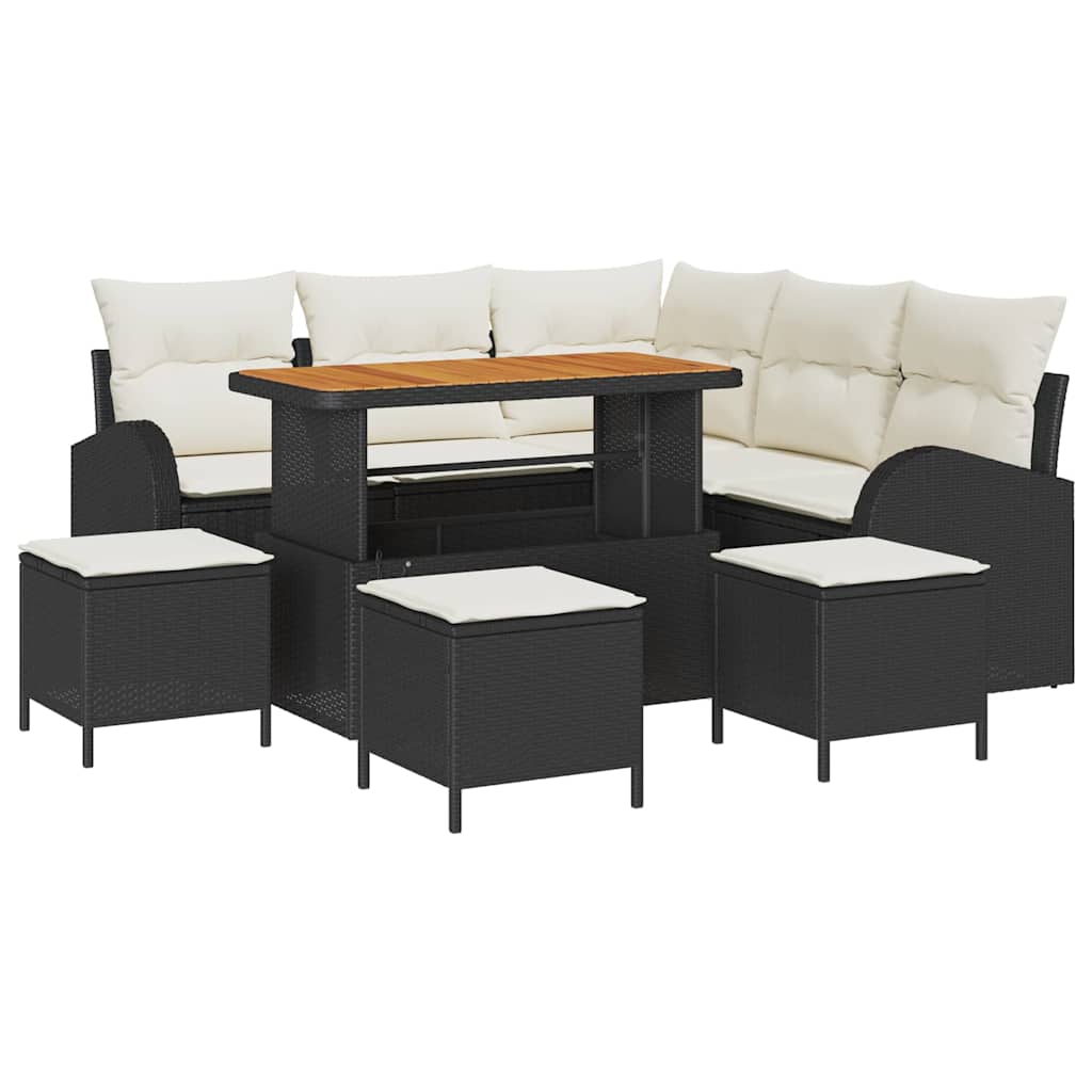 Tuin Sofa Set met kussen met opslag 9 pcs Zwart en Crème is nu te koop bij PeponiXL, paradijselijk wonen!