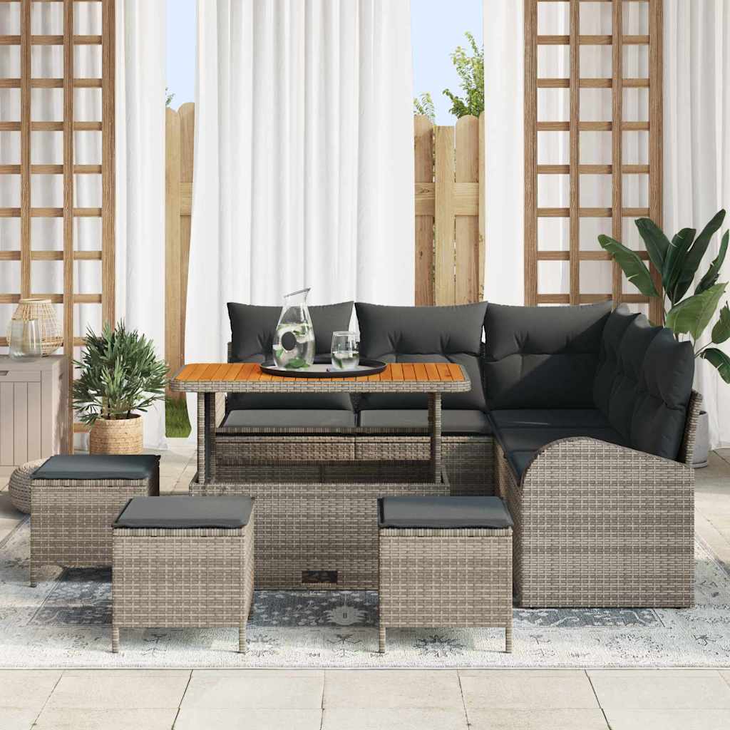 Tuin Sofa Set met kussen met opslag 9 pcs Grijs is nu te koop bij PeponiXL, paradijselijk wonen!