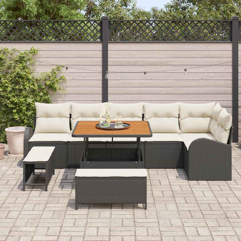 Tuin Sofa Set met kussen met opslag 9 pcs Zwart en Crème is nu te koop bij PeponiXL, paradijselijk wonen!