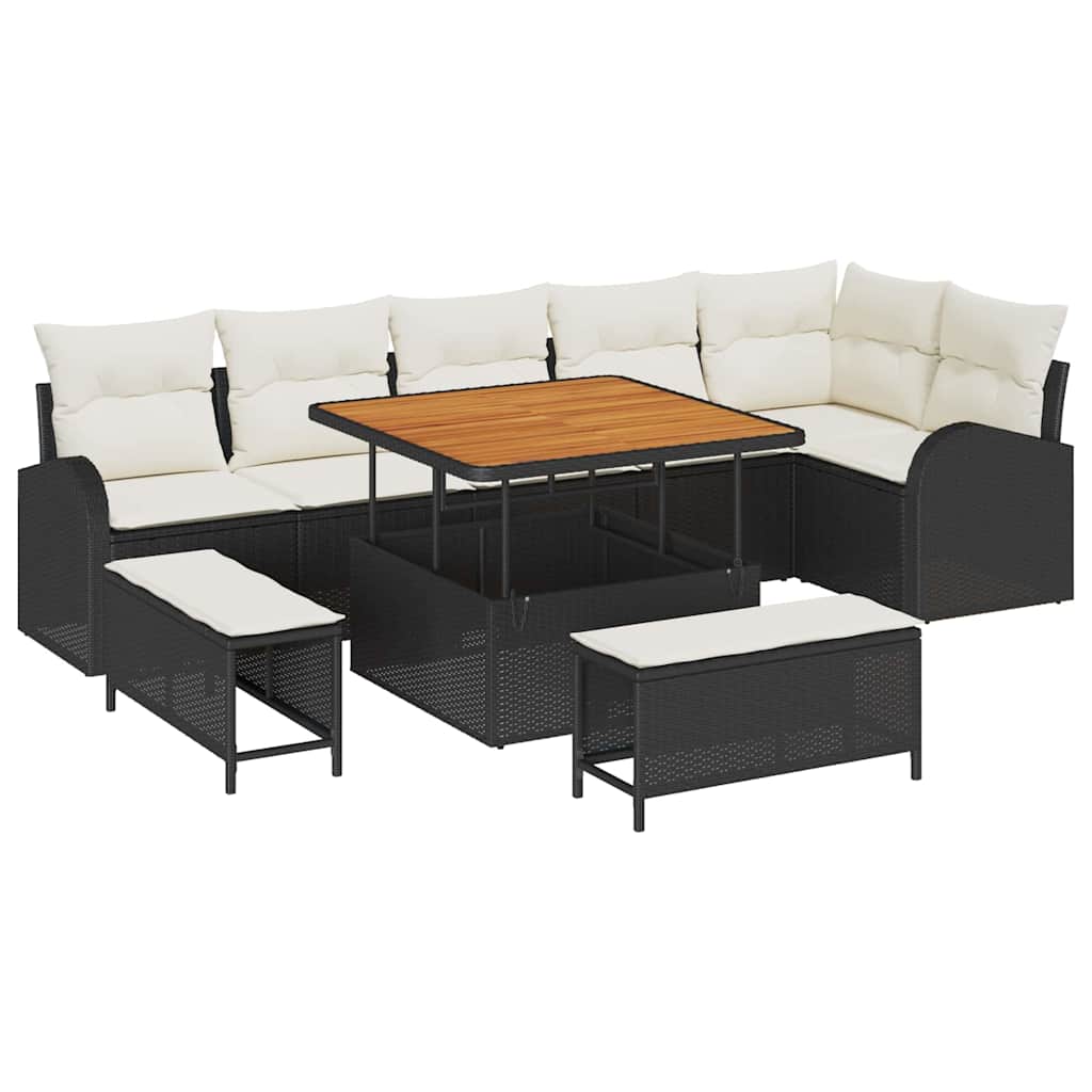 Tuin Sofa Set met kussen met opslag 9 pcs Zwart en Crème is nu te koop bij PeponiXL, paradijselijk wonen!