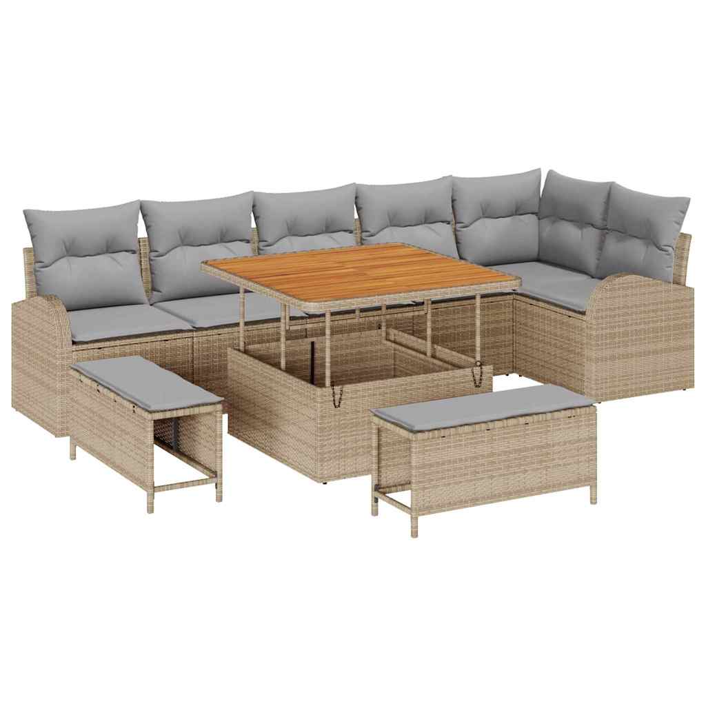Tuin Sofa Set met kussen met opslag 9 pcs Beige en Licht Grijs is nu te koop bij PeponiXL, paradijselijk wonen!