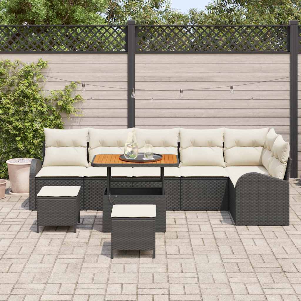 Tuin Sofa Set met kussen met opslag 9 pcs Zwart en Crème is nu te koop bij PeponiXL, paradijselijk wonen!