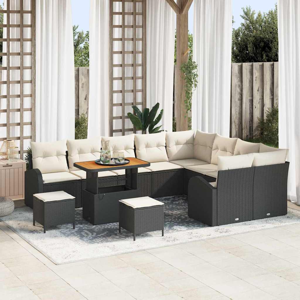 Tuin Sofa Set met kussen met opslag 12 pcs Zwart en Crème is nu te koop bij PeponiXL, paradijselijk wonen!