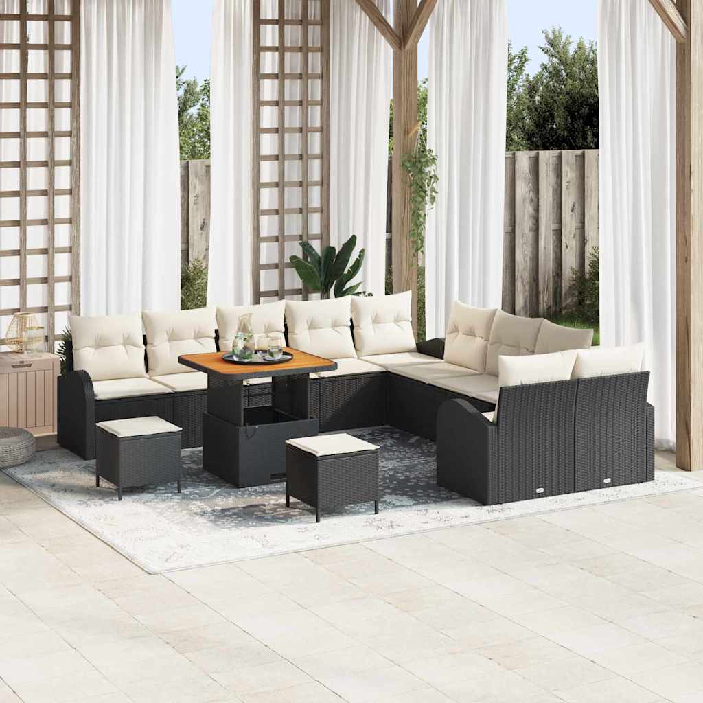 Tuin Sofa Set met kussen met opslag 13 pcs Zwart en Crème is nu te koop bij PeponiXL, paradijselijk wonen!