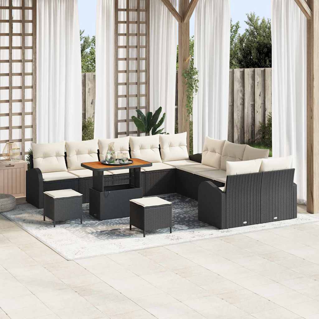 Tuin Sofa Set met kussen met opslag 13 pcs Zwart en Crème is nu te koop bij PeponiXL, paradijselijk wonen!