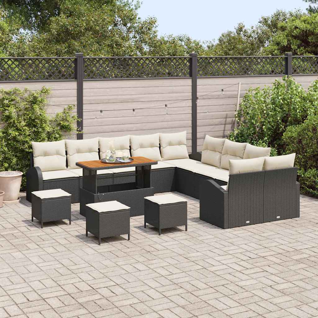 Tuin Sofa Set met kussen met opslag 14 pcs Zwart en Crème is nu te koop bij PeponiXL, paradijselijk wonen!