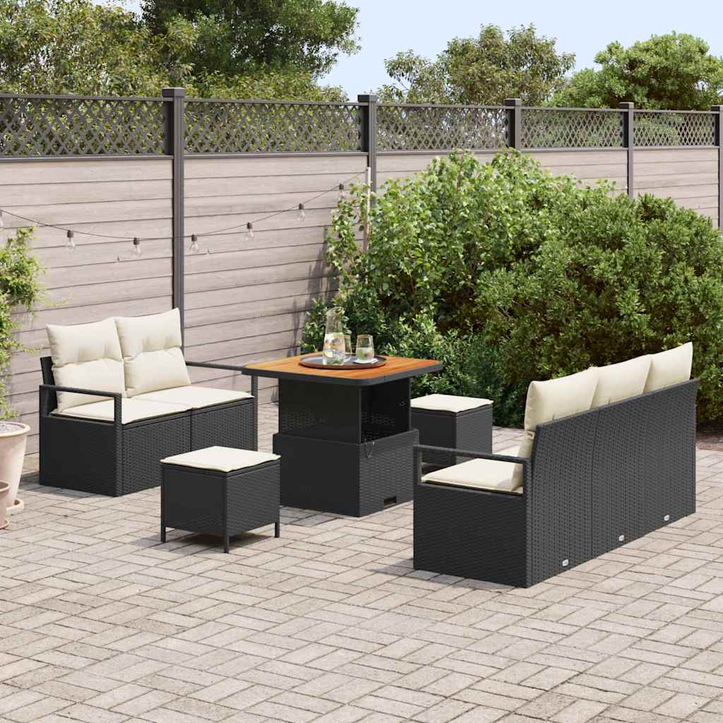 Tuin Sofa Set met kussen met opslag 8 pcs Zwart en Crème is nu te koop bij PeponiXL, paradijselijk wonen!