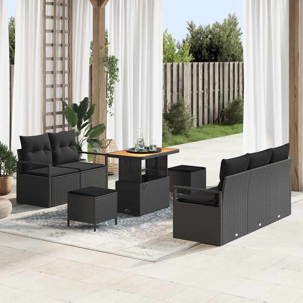 Tuin Sofa Set met kussen met opslag 8 pcs Zwart is nu te koop bij PeponiXL, paradijselijk wonen!
