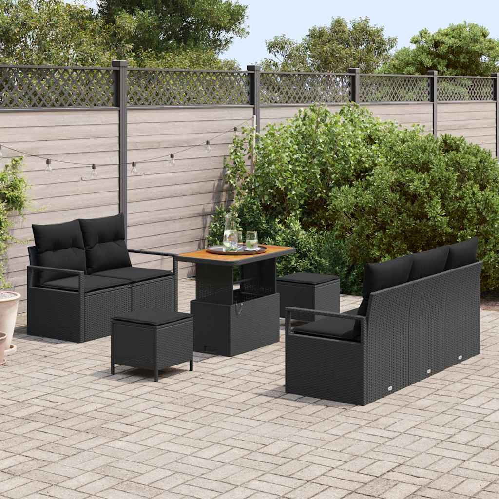 Tuin Sofa Set met kussen met opslag 8 pcs Zwart is nu te koop bij PeponiXL, paradijselijk wonen!