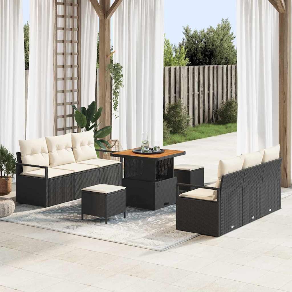 Tuin Sofa Set met opslag 9 pcs Zwart Poly riet is nu te koop bij PeponiXL, paradijselijk wonen!