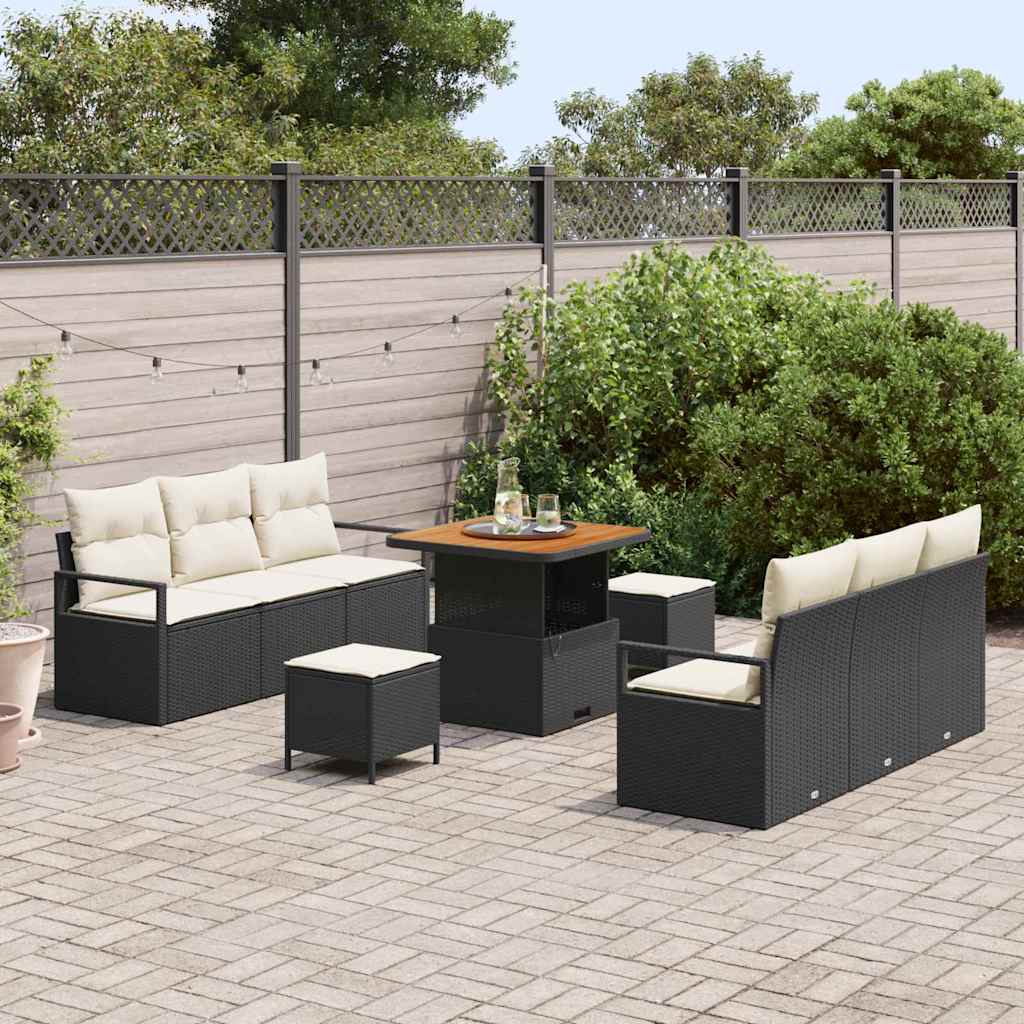 Tuin Sofa Set met opslag 9 pcs Zwart Poly riet is nu te koop bij PeponiXL, paradijselijk wonen!