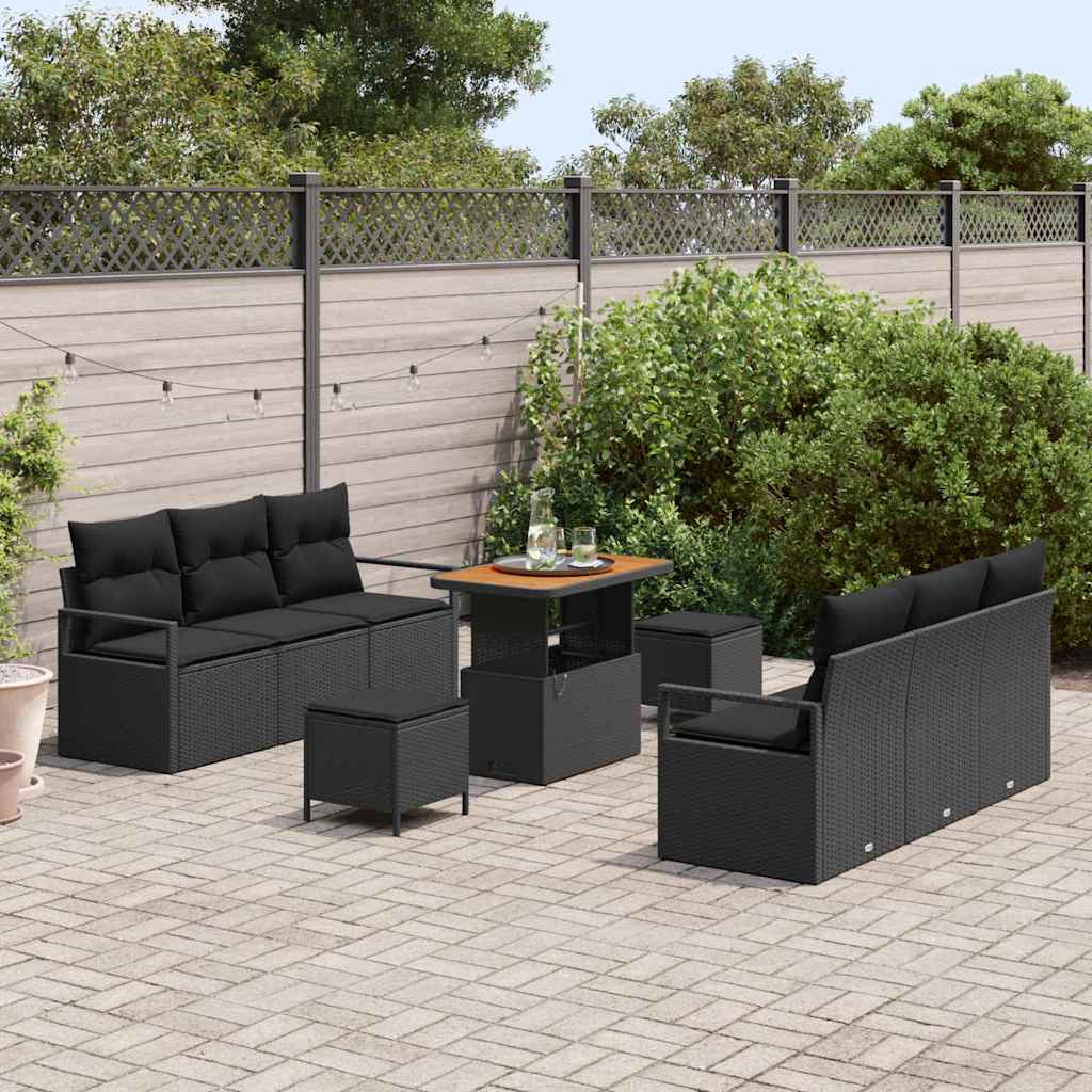 Tuin Sofa Set met opslag 9 pcs Zwart Poly riet is nu te koop bij PeponiXL, paradijselijk wonen!