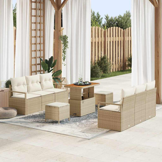 Tuin Sofa Set 9 st Beige Poly riet is nu te koop bij PeponiXL, paradijselijk wonen!