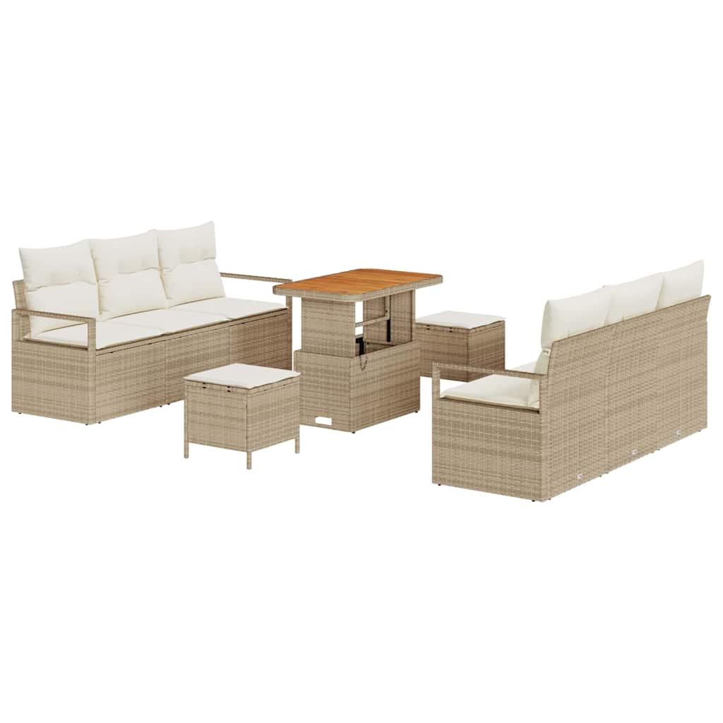 Tuin Sofa Set met opslag 9 pcs Beige Poly riet is nu te koop bij PeponiXL, paradijselijk wonen!