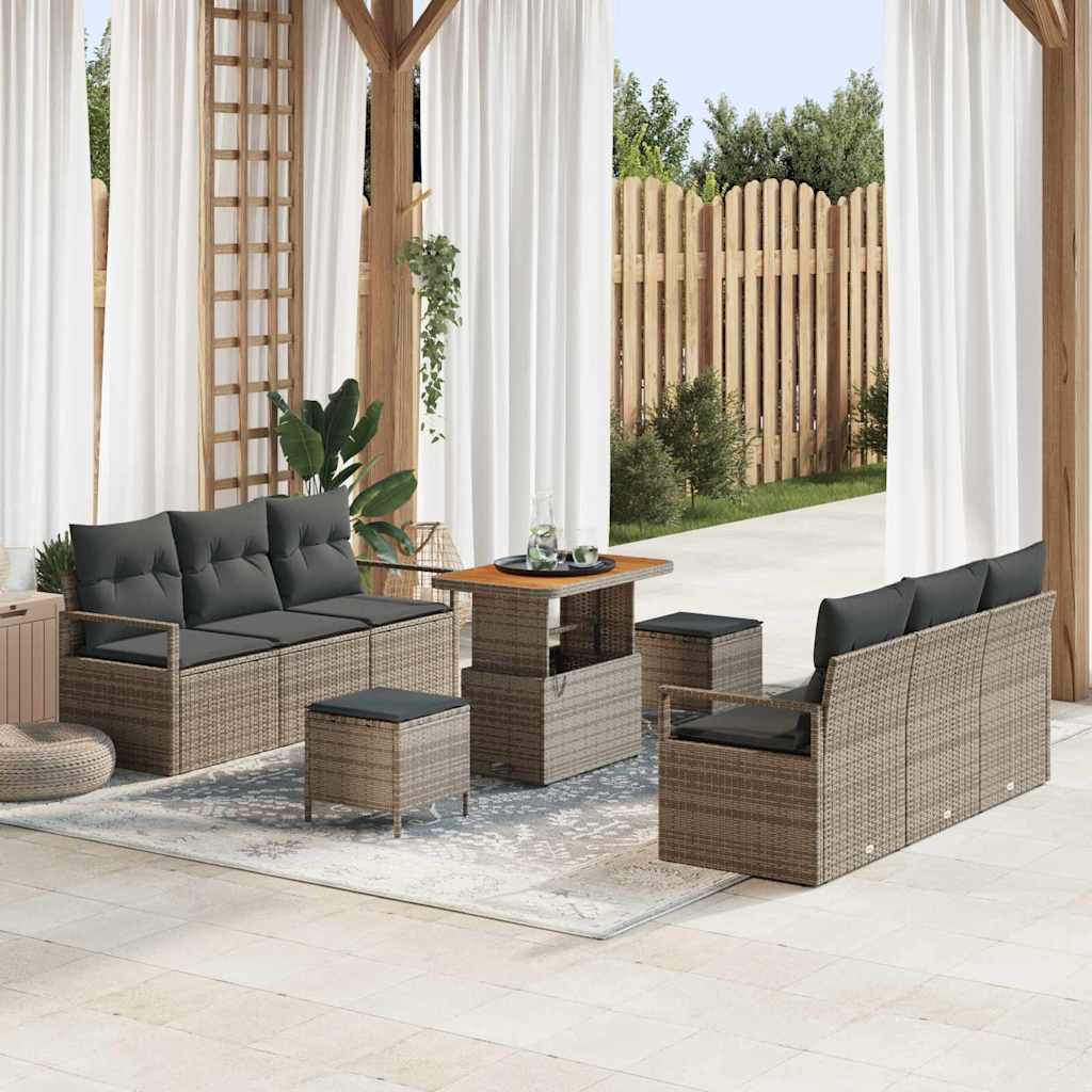 Tuin Sofa Set met opslag 9 pcs Grijs Poly riet is nu te koop bij PeponiXL, paradijselijk wonen!