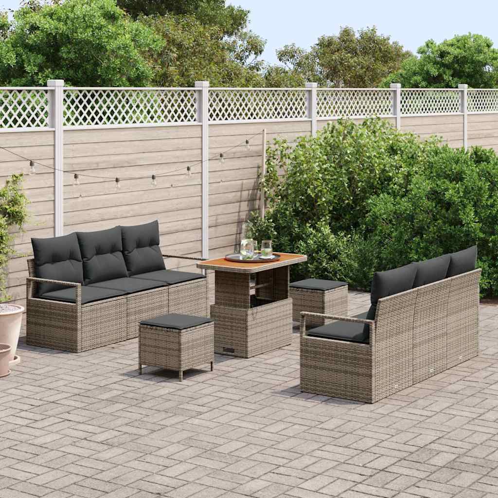 Tuin Sofa Set met opslag 9 pcs Grijs Poly riet is nu te koop bij PeponiXL, paradijselijk wonen!