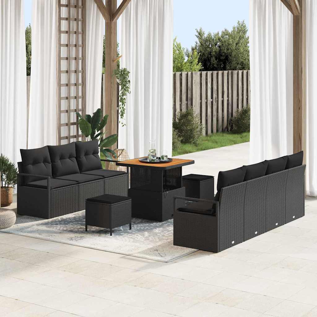 Tuin Sofa Set met kussen met opslag 10 pcs Zwart is nu te koop bij PeponiXL, paradijselijk wonen!