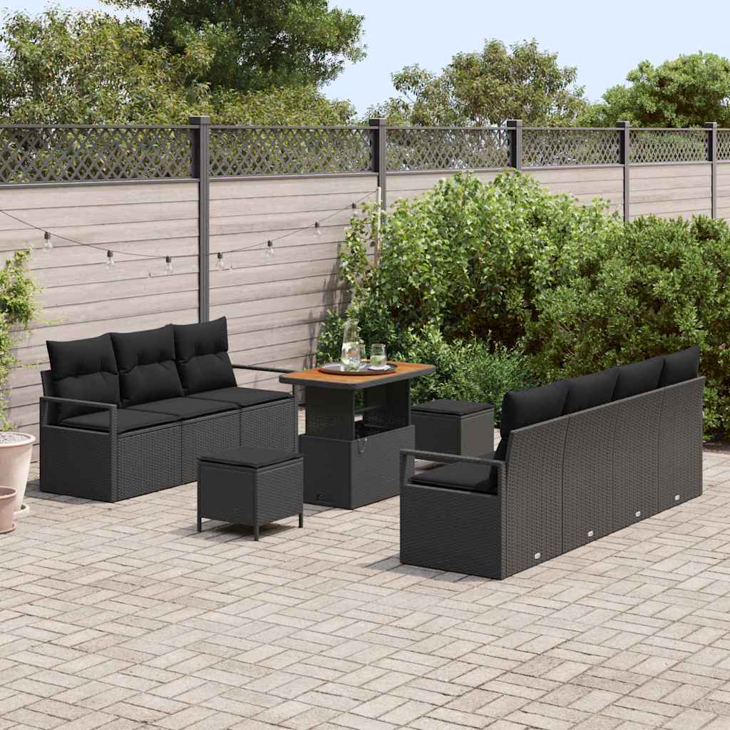 Tuin Sofa Set met kussen met opslag 10 pcs Zwart is nu te koop bij PeponiXL, paradijselijk wonen!