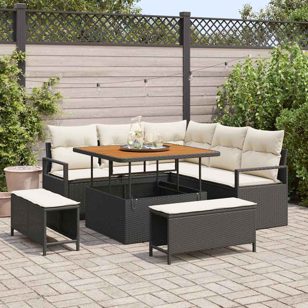 Tuin Sofa Set met kussen met opslag 8 pcs Zwart en Crème is nu te koop bij PeponiXL, paradijselijk wonen!
