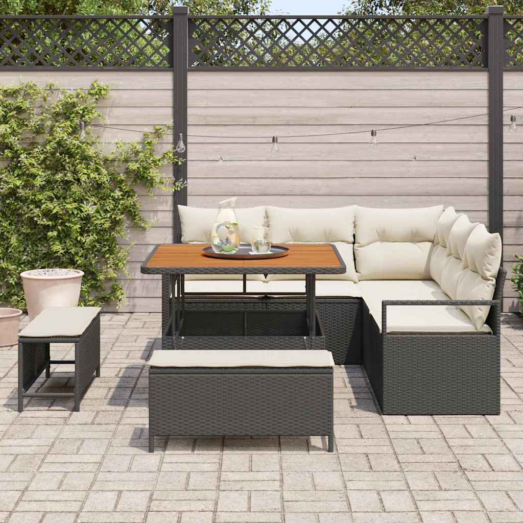 Tuin Sofa Set met kussen met opslag 8 pcs Zwart en Crème is nu te koop bij PeponiXL, paradijselijk wonen!