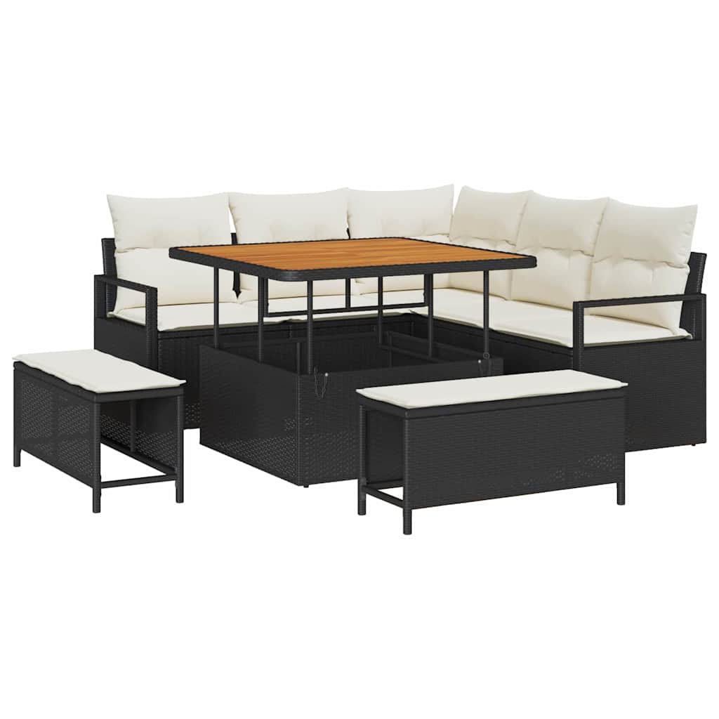 Tuin Sofa Set met kussen met opslag 8 pcs Zwart en Crème is nu te koop bij PeponiXL, paradijselijk wonen!