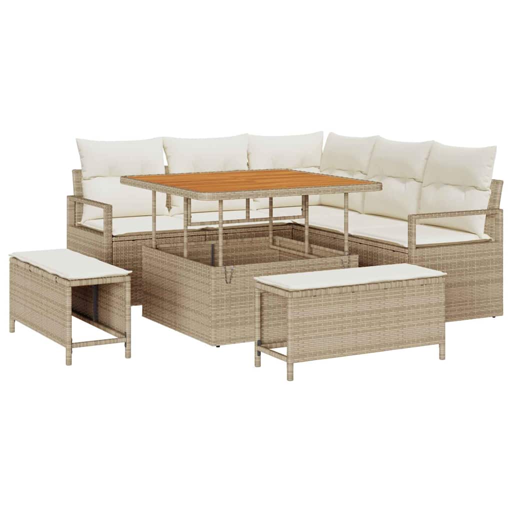 Tuin Sofa Set met kussen met opslag 8 pcs Beige en Crème is nu te koop bij PeponiXL, paradijselijk wonen!