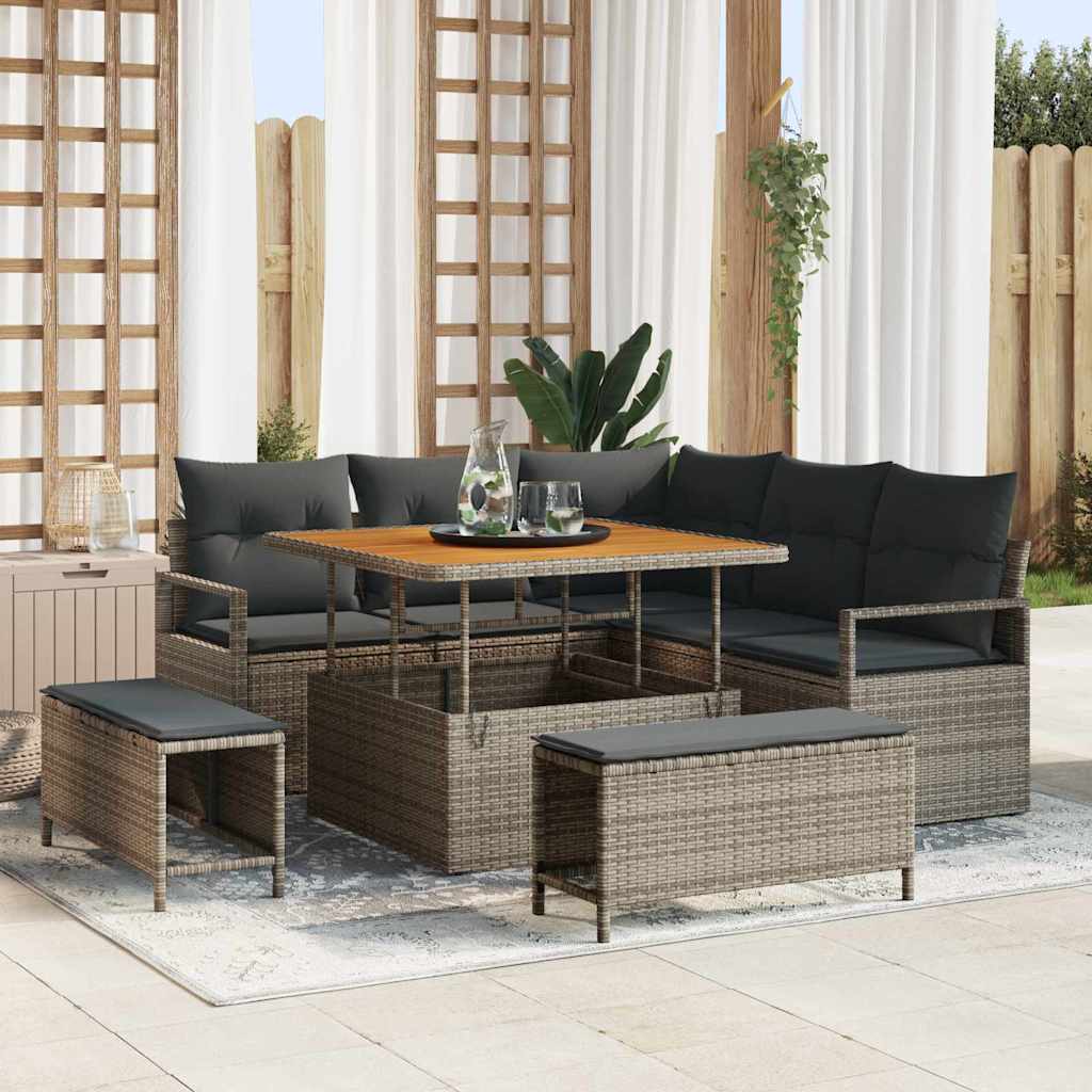 Tuin Sofa Set met kussen met opslag 8 pcs Grijs is nu te koop bij PeponiXL, paradijselijk wonen!