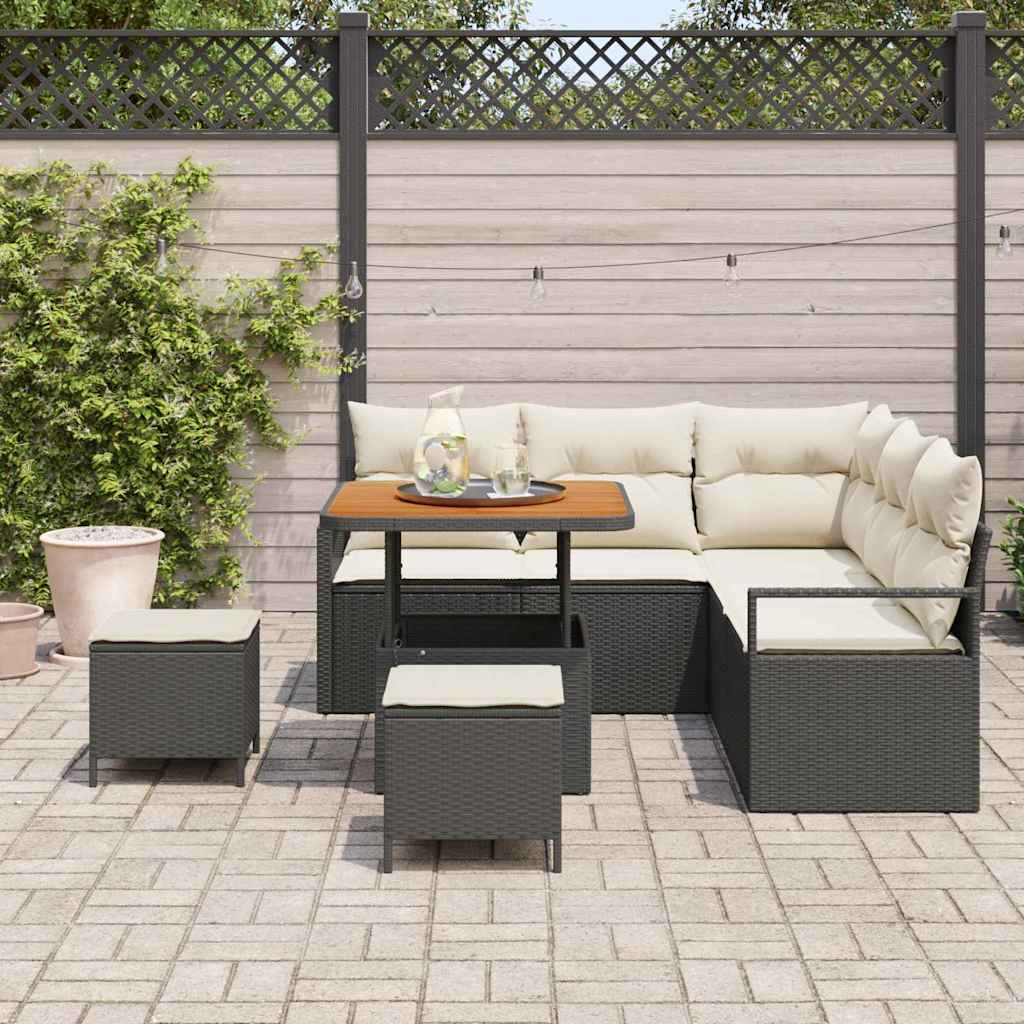 Tuin Sofa Set met kussen met opslag 8 pcs Zwart en Crème is nu te koop bij PeponiXL, paradijselijk wonen!
