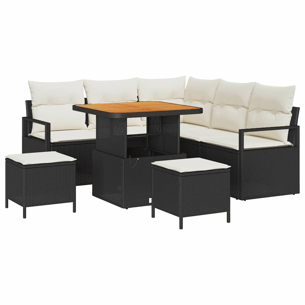 Tuin Sofa Set met kussen met opslag 8 pcs Zwart en Crème is nu te koop bij PeponiXL, paradijselijk wonen!