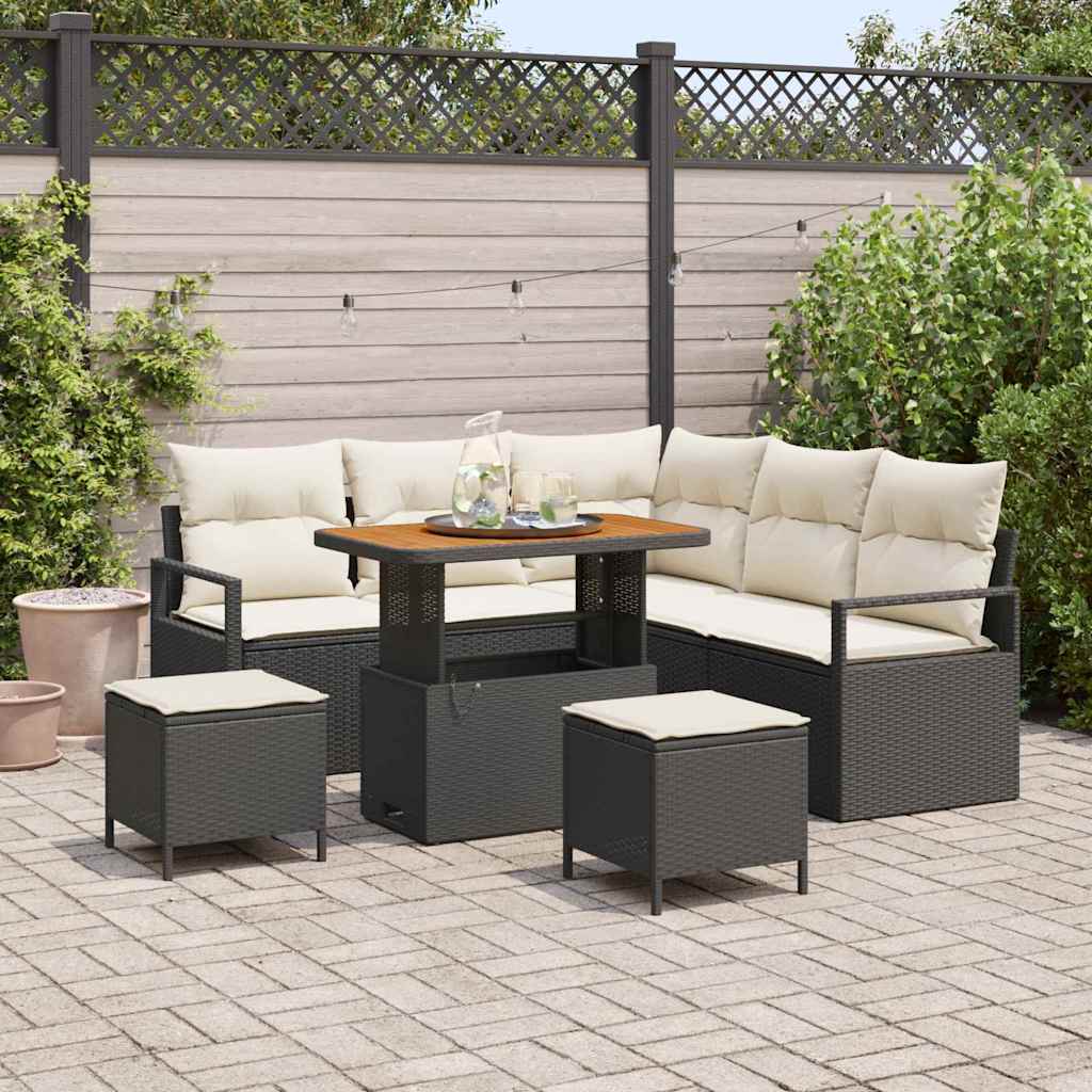 Tuin Sofa Set met kussen met opslag 8 pcs Zwart en Crème is nu te koop bij PeponiXL, paradijselijk wonen!