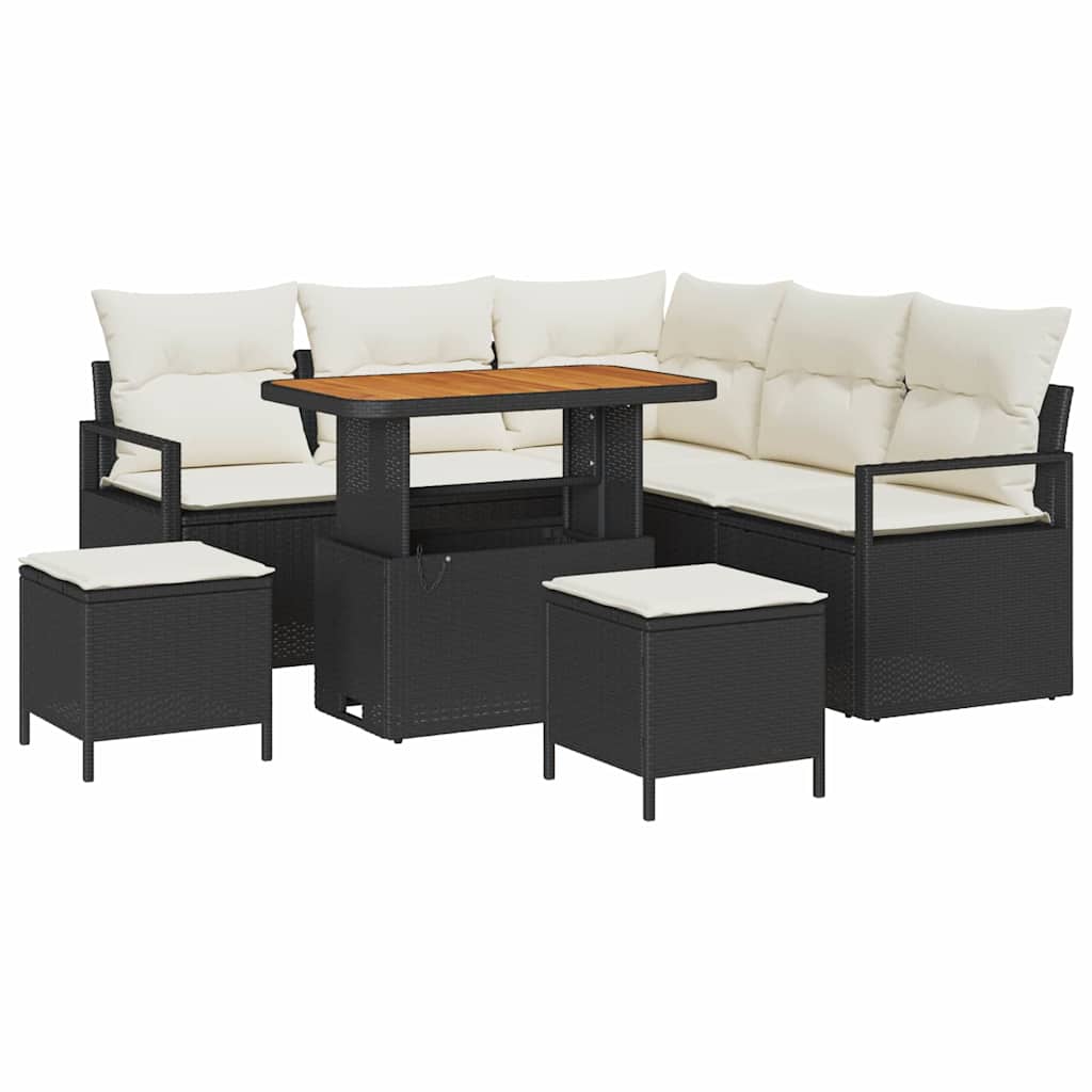 Tuin Sofa Set met kussen met opslag 8 pcs Zwart en Crème is nu te koop bij PeponiXL, paradijselijk wonen!
