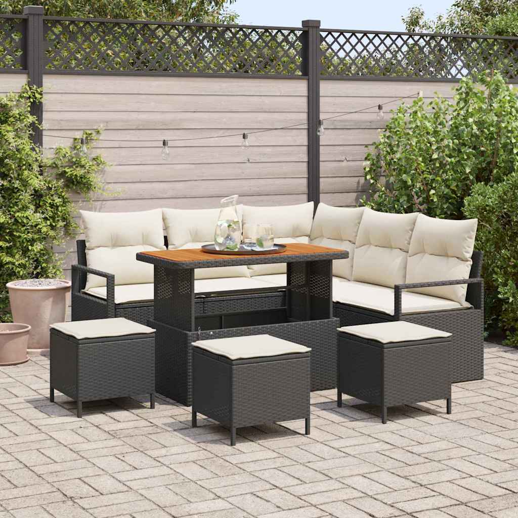 Tuin Sofa Set met kussen met opslag 9 pcs Zwart en Crème is nu te koop bij PeponiXL, paradijselijk wonen!