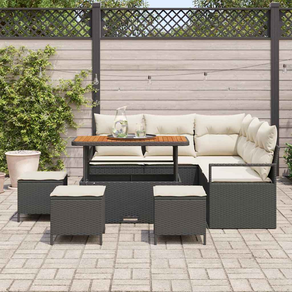 Tuin Sofa Set met kussen met opslag 9 pcs Zwart en Crème is nu te koop bij PeponiXL, paradijselijk wonen!