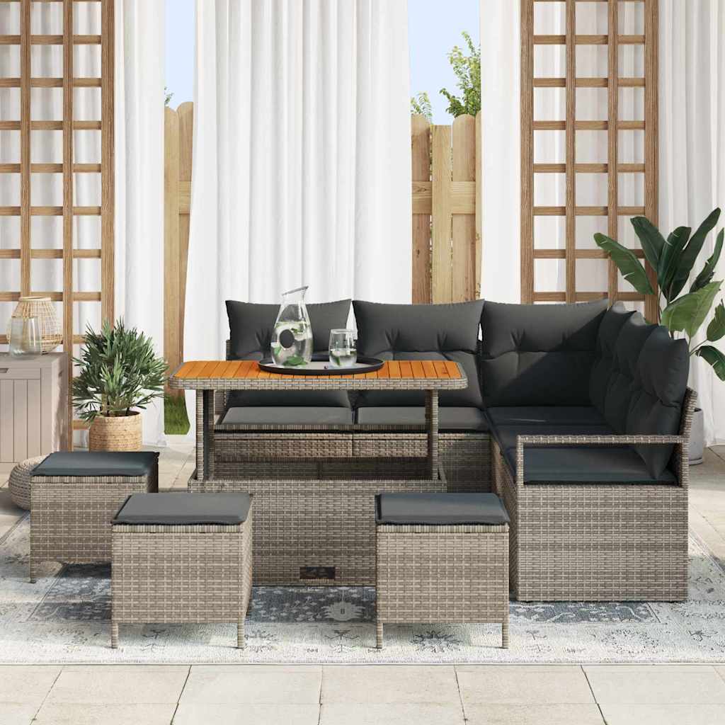 Tuin Sofa Set met kussen met opslag 9 pcs Grijs is nu te koop bij PeponiXL, paradijselijk wonen!