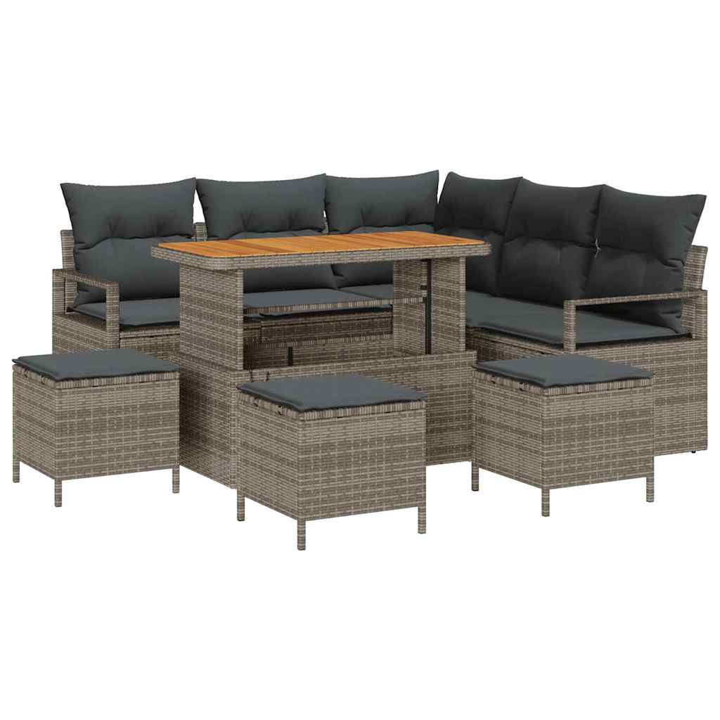 Tuin Sofa Set met kussen met opslag 9 pcs Grijs is nu te koop bij PeponiXL, paradijselijk wonen!