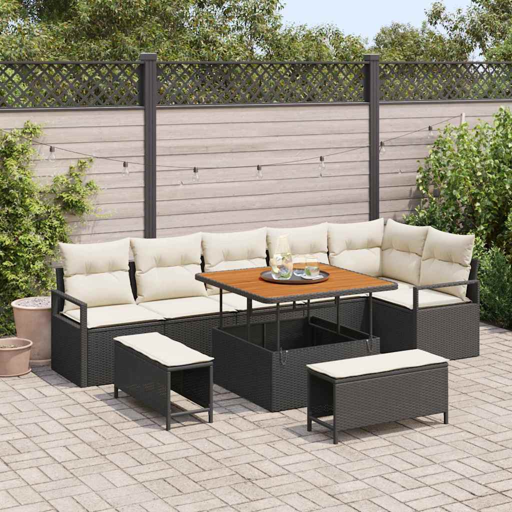 Tuin Sofa Set met kussen met opslag 9 pcs Zwart en Crème is nu te koop bij PeponiXL, paradijselijk wonen!