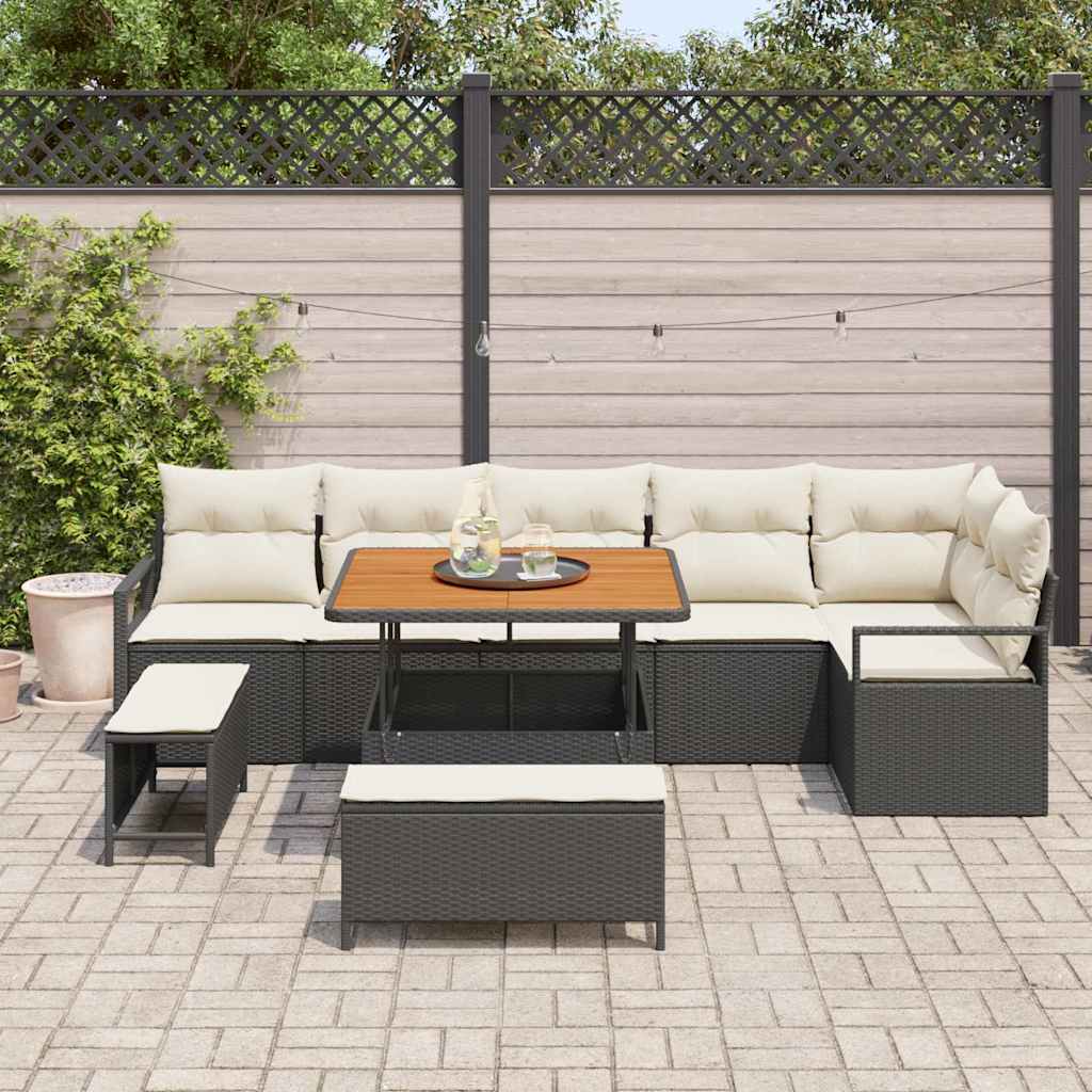 Tuin Sofa Set met kussen met opslag 9 pcs Zwart en Crème is nu te koop bij PeponiXL, paradijselijk wonen!
