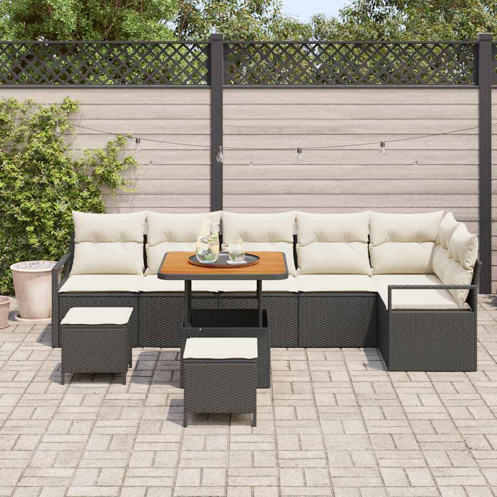 Tuin Sofa Set met kussen met opslag 9 pcs Zwart en Crème is nu te koop bij PeponiXL, paradijselijk wonen!