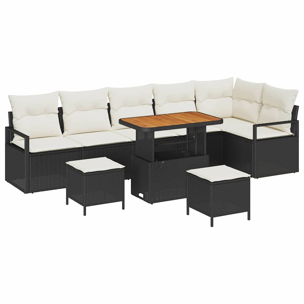 Tuin Sofa Set met kussen met opslag 9 pcs Zwart en Crème is nu te koop bij PeponiXL, paradijselijk wonen!