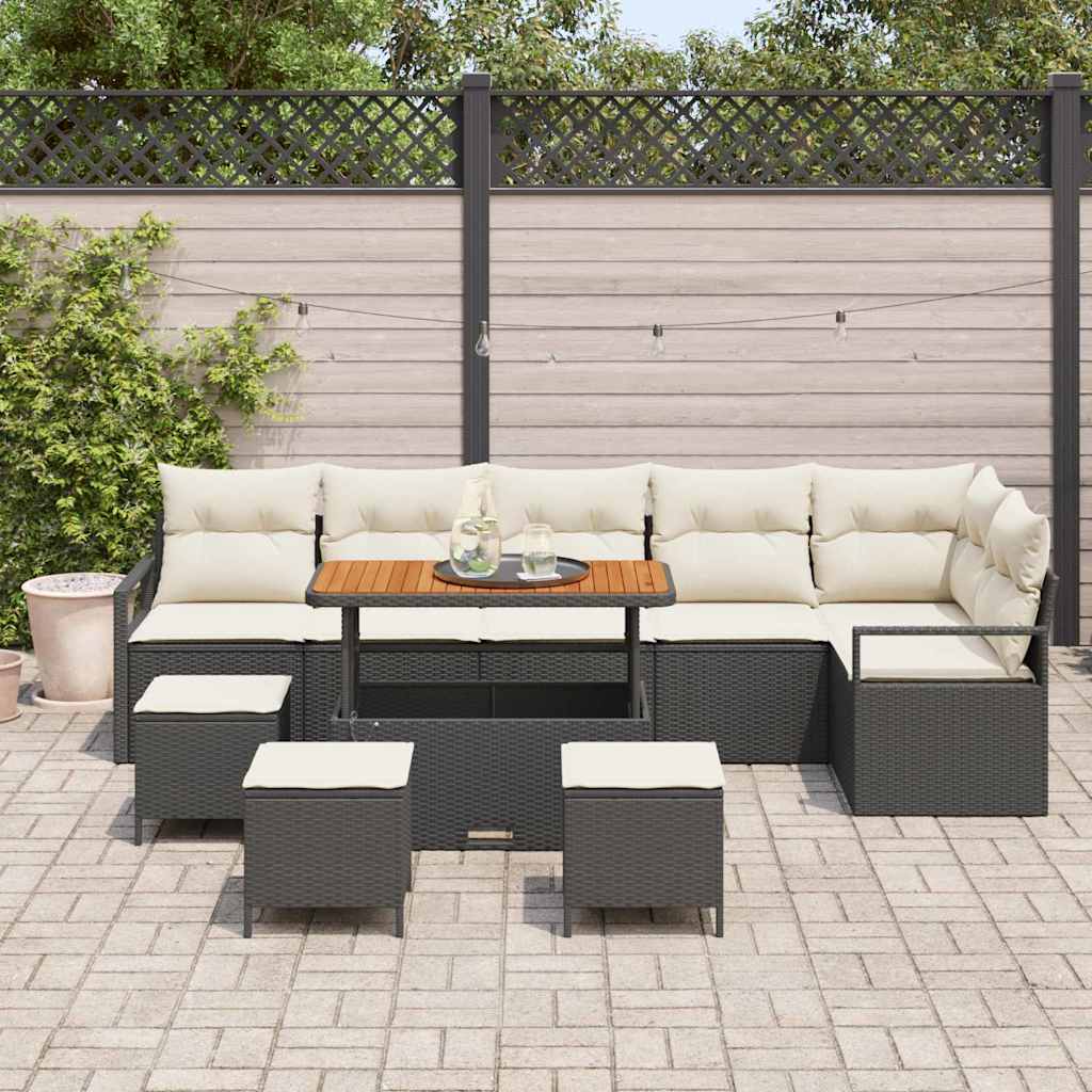 Tuin Sofa Set met kussen met opslag 10 pcs Zwart en Crème is nu te koop bij PeponiXL, paradijselijk wonen!